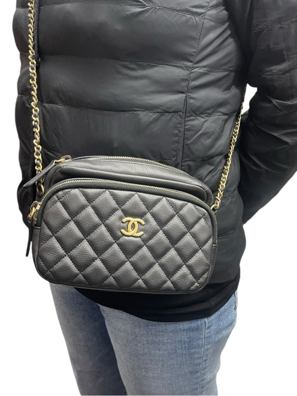 Chanel Black Camera Case Quilted Leather Calfskin Women Crossbody Handbag